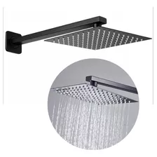 Ducha Chuveiro 20x20 Preto Inox Luxo Braço 40cm Solar Gás