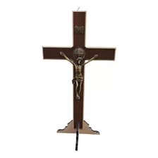 Crucifixo De Mesa Ou Parede Em Mdf Com Cristo Em Metal 30cm