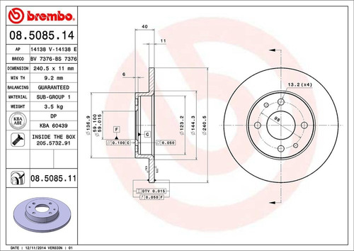 Disco Brembo Fiat Punto 1.8 130 Hgt 2000 A 2011 Tras Pza Foto 2