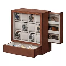 Caja De Reloj De Madera Songmics De 12 Ranuras, Vitrina De R