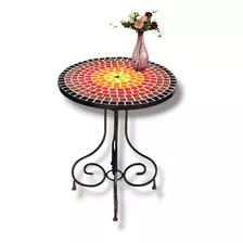 Mesa De Hierro 60 Cm Diámetro Con Venecitas - Fuego