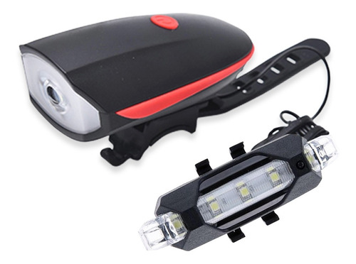 Combo Luz Delantera Bocina Y Luz Trasera Recargable Usb