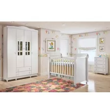 Quarto De Bebê Completo Guarda-roupa 4 Portas, Cômoda E Wt
