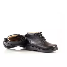 Zapato Bota Botin Para Niño Hombre De Piel Con Agujeta Negro