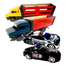 Colção 4 Carrinhos Miniatura Viatura Police Caminhão Retrô