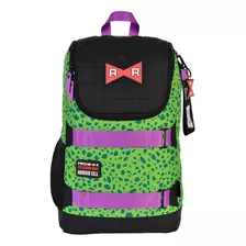 Mochila Dragon Ball Z Cell Red Ribbon Android Dbz Edición Especial Color Verde Limón