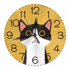 Reloj De Pared Redondo De Gato Negro, Silencioso, Sin T...