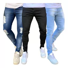 Combo Kit3 Roupas Calças Justas Skinny Masculina Jeans Lycra
