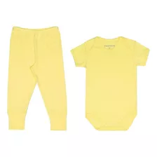 Kit Body Bebe Amarelo E Mijão Culote Pé Reversível Ribana