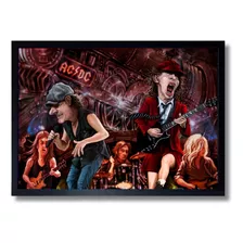 Quadro Decorativo Caricatura Acdc Rock Moderno Moldura