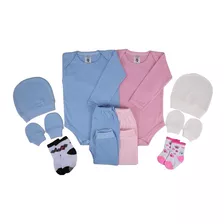 Kit Roupa Bebe 5 Pçs Body Manga Longa Mijão Toca Luva Meia 