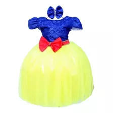 Vestido Infantil De Festa Branca De Neve Com Tiara