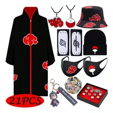 Naruto Akatsuki Red Cloud Túnica Cos Bata Kit De Ropa De 21