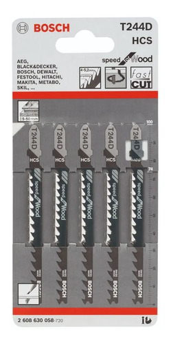 Hoja Sierra Caladora Bosch T244d Madera Corte Rapido X 5u