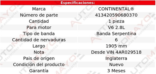 Banda Acc Serpentina 1905 Mm Continental 100 V6 2.8l Audi 94 Foto 8