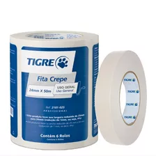 Fitas Crepe 24mmx50m Branca Tigre Multiuso - 6 Unidades Cor Branco Liso