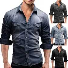 Camisa Vaquera Slim Retro De Manga Larga Para Hombre [u]