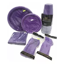 Súper Kit Morado Desechables P 20 Platos Vasos Serville Cubs