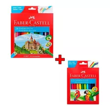 Lápis De Cor 24 Cores + 12 Canetinhas Hidrocor Faber Castell