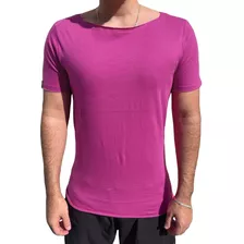 Camiseta Camisa Gola Canoa Aberta Masculina Slim Basica