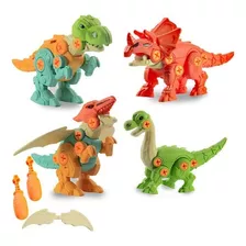 Kit 4 Dinossauros Brinquedo Com Ferramenta Monta E Desmonta