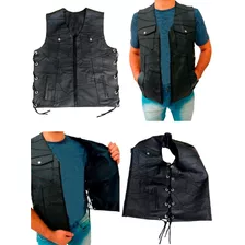 Colete Masculino Motociclista De Retalho Com Bolso Superior