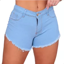 Short Jeans Feminino Barra Desfiada Cintura Alta Moda Verão