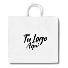 100 Bolsas Papel Kraft 30x32x10 Personalizadas Blanco