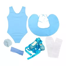 Roupa De Ballet Azul Claro Infantil Com Sapatilhas Fitinhas