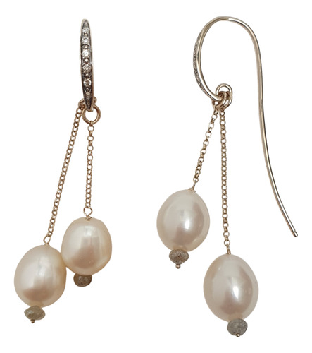 Brinco Hstern Pérolas Maior Ouro Nobre 18k Diamantes Cognac Cinza