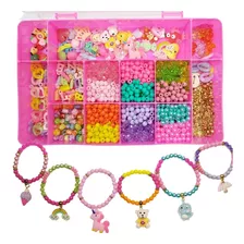 Kit Maleta Infantil Com Miçangas P/ Pulseira Letra + Brinde 