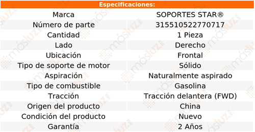 1- Soporte Motor Frontal Der Sunburst L4 1.5l 85/86 S Star Foto 2