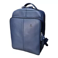 Mochila De Couro Legitimo Slim Para Notebook Com Cor Azul-escuro