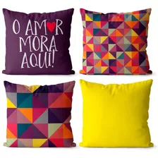 Kit 4 Capas De Almofadas Geométrica Amarelo E Roxo