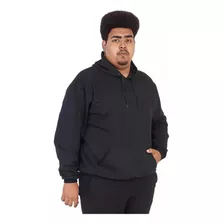 Blusa De Frio Masculina Moletom Plus Size Canguru Preto Tech