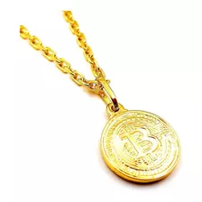 Corrente Cadeado Pingente Bitcoin Banhado Ouro 18k 1.5mm