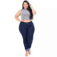 Calça Jeans Feminina Plus Size Cintura Alta Com Lycra Strech