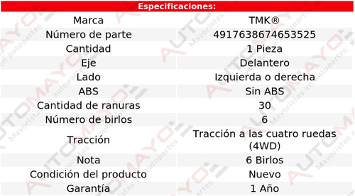 1 - Maza Del Izq/der Sin Abs Tmk Montero Sport V6 3.5l 10-11 Foto 2