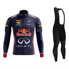 Kit Bretelle Camisa Red Bull Manga Longa Dryfit Ciclismo