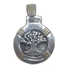 Medalla De Plata 925 Y Oro 18k Árbol De La Vida 2.5 Cm