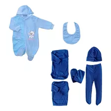 Pack Ajuar 5 Pcs + Enterito De Plush Para Bebés De 0-3 Meses