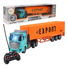 Camion Container Radio Control Recargable Acoplado Luz 1:48 Color Celeste