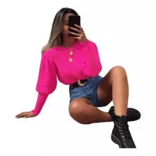 Blusa De Tricô Tendência Manga Bufante Foto Real