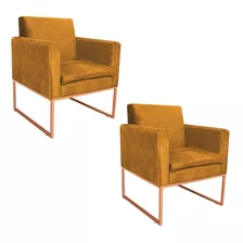 02 Poltronas Bella Base De Ferro Bronze Suede Mostarda - Adj