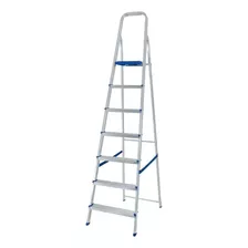 Escalera Alustep De Aluminio Para Uso Doméstico De 7 Peldaños, Color Plateado