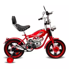 Bicicleta R16 Moto Chopper Pedal Niño Suspensión Luz El Rey Color Rojo