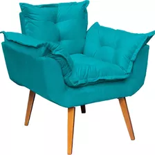 Poltrona Decorativa Amamentação Cadeira Reforçada Alice Suede Azul-turquesa Pé Trapézio