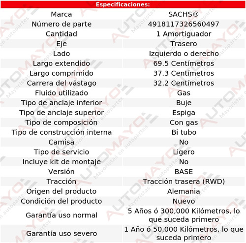 1 - Amortiguador Gas Tras Izq/der Sachs 318i L4 1.9l 96-99 Foto 2