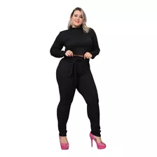 Conjunto Over Cropped E Calça Canelada Moda Plus Size