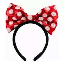 Tiara Laço Vermelho Branco Lantejoulas Minnie